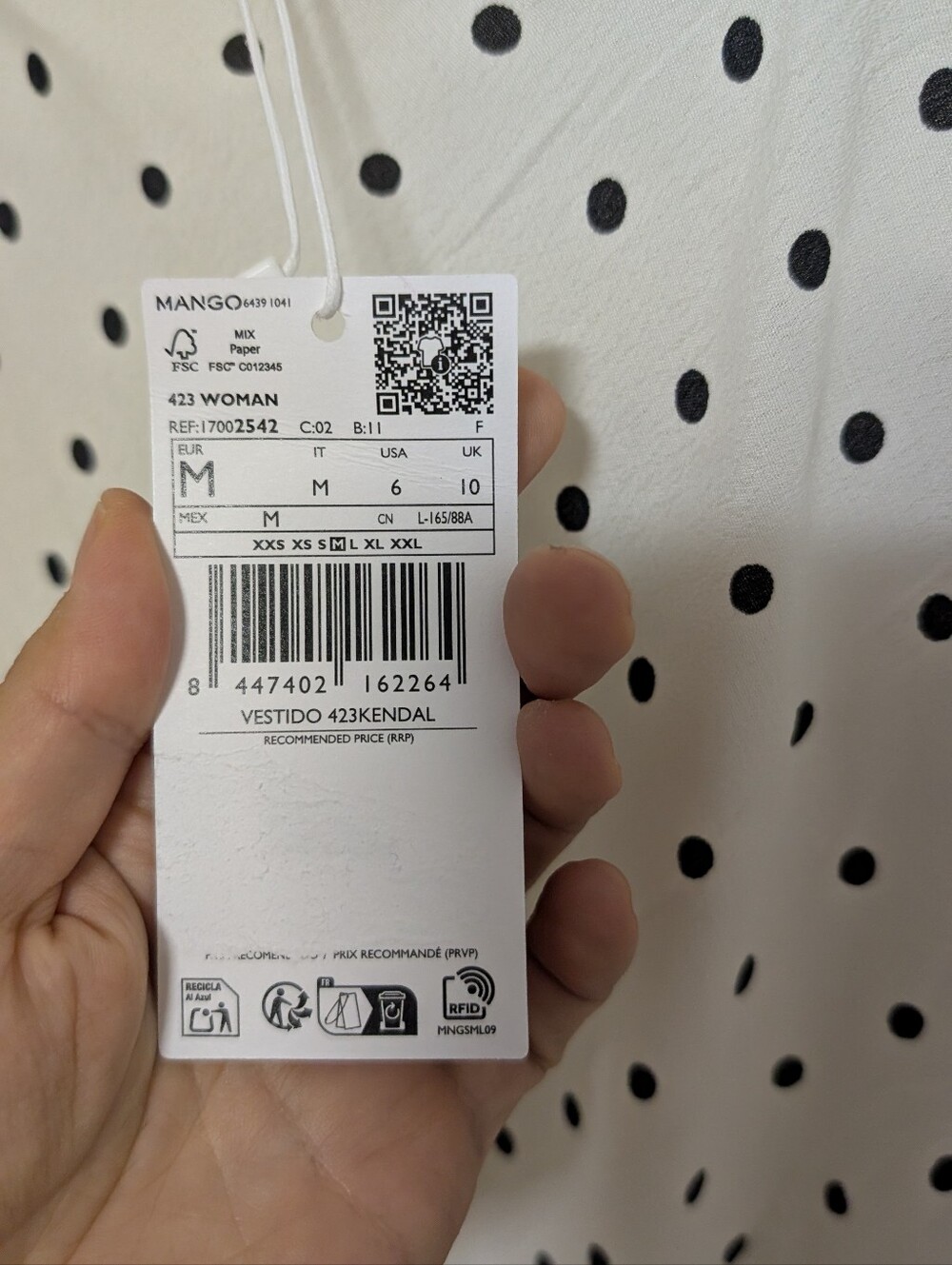Mango White Maxi Slip Dress with Black Polka Dots - Picture 4 of 4